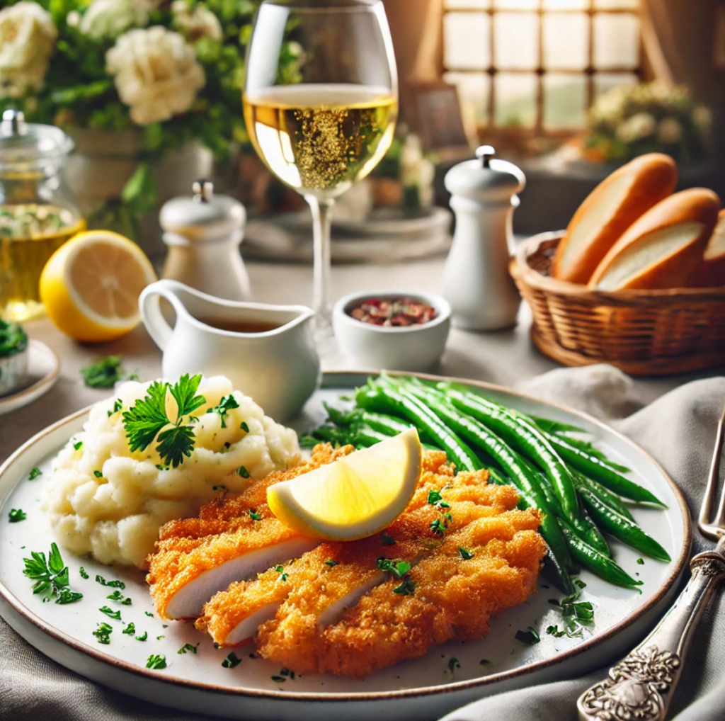 Chicken Schnitzel at a restaurant. 