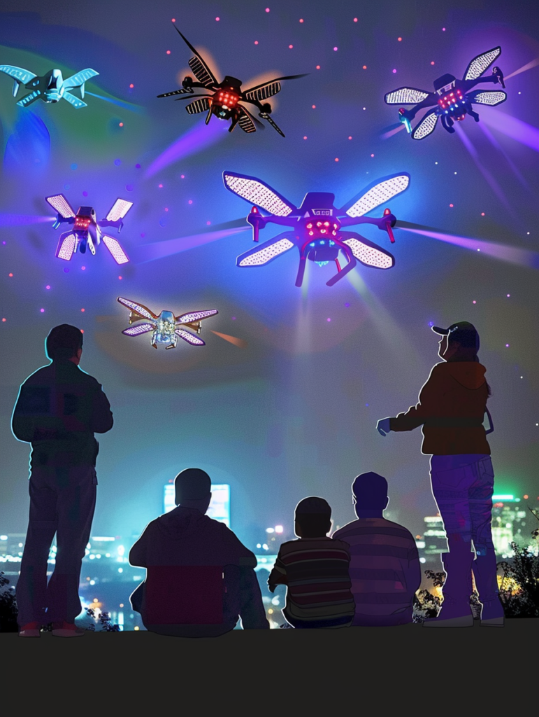 A family watching a drone show